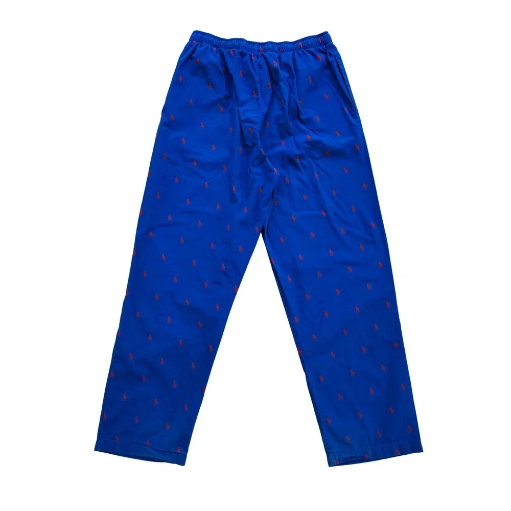 Ralph Lauren Pajama Pants Men's Medium Bright Blue w/ Red Pony‎ Print Drawstring